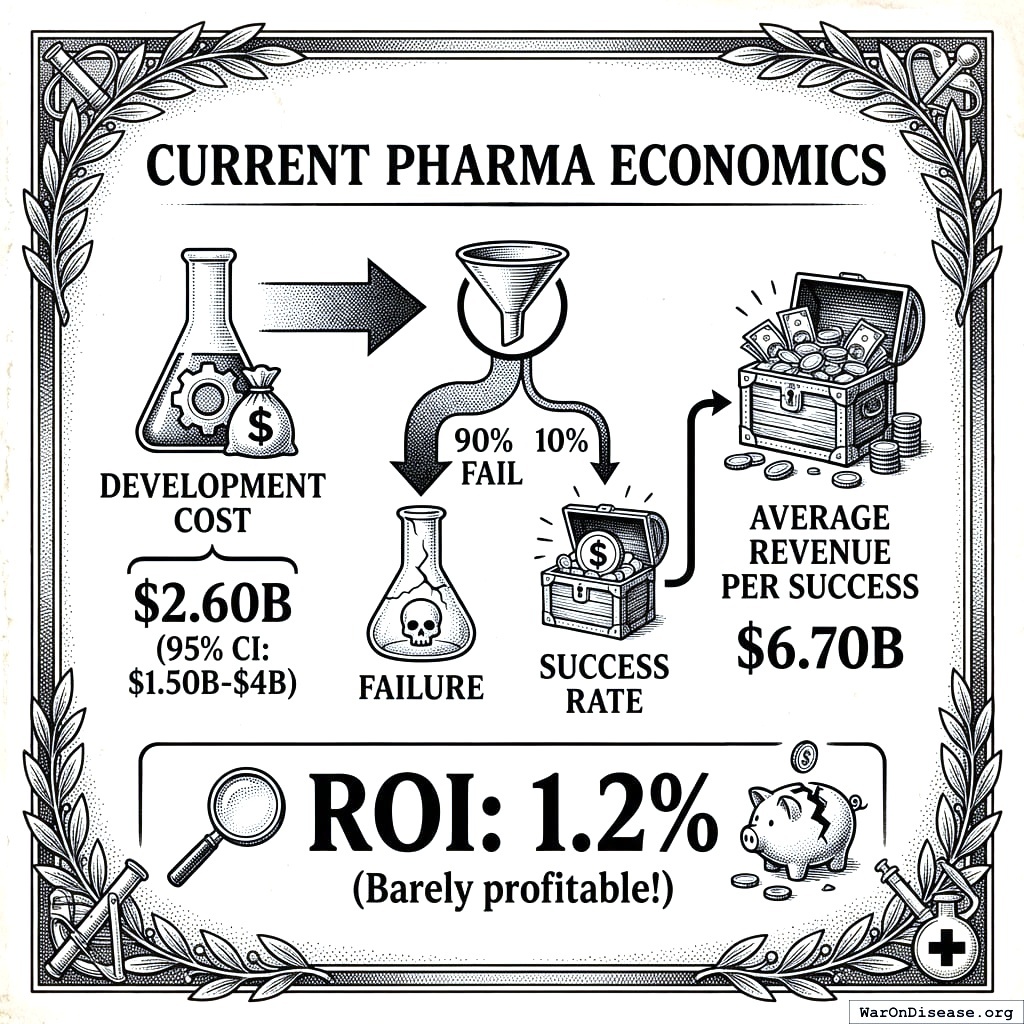 Drug companies spend billions to make 1.2 percent profit. You could make more money with a savings account, but that wouldn’t justify the yacht.