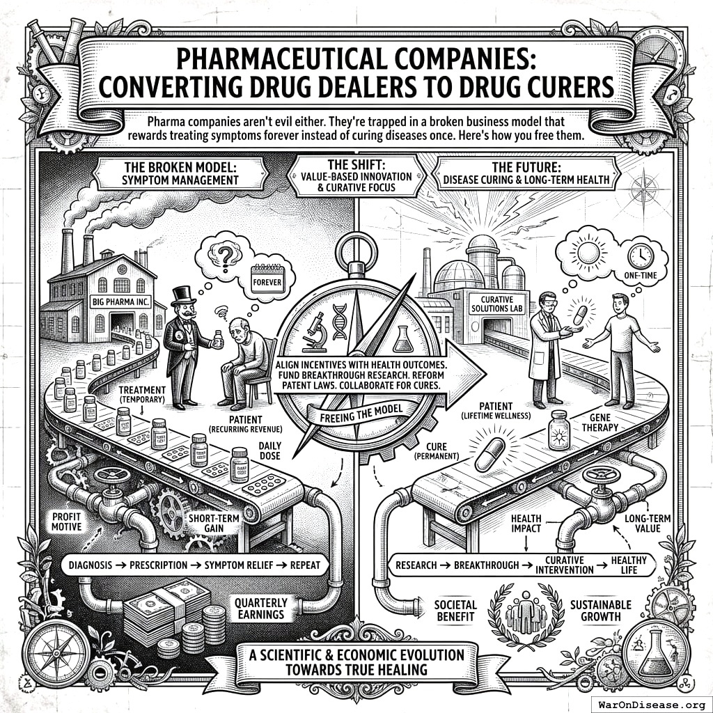 Old model: sell pills forever. New model: cure disease once. One makes steady money, the other makes sense.