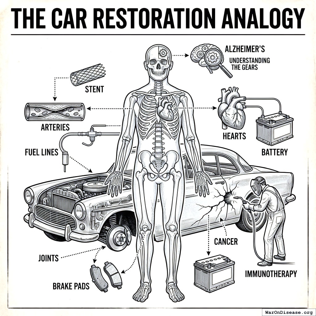 Your body is like a 1987 Honda Civic. The diabetes is the carburetor. The arthritis is the suspension. Nobody knows where the check engine light is.