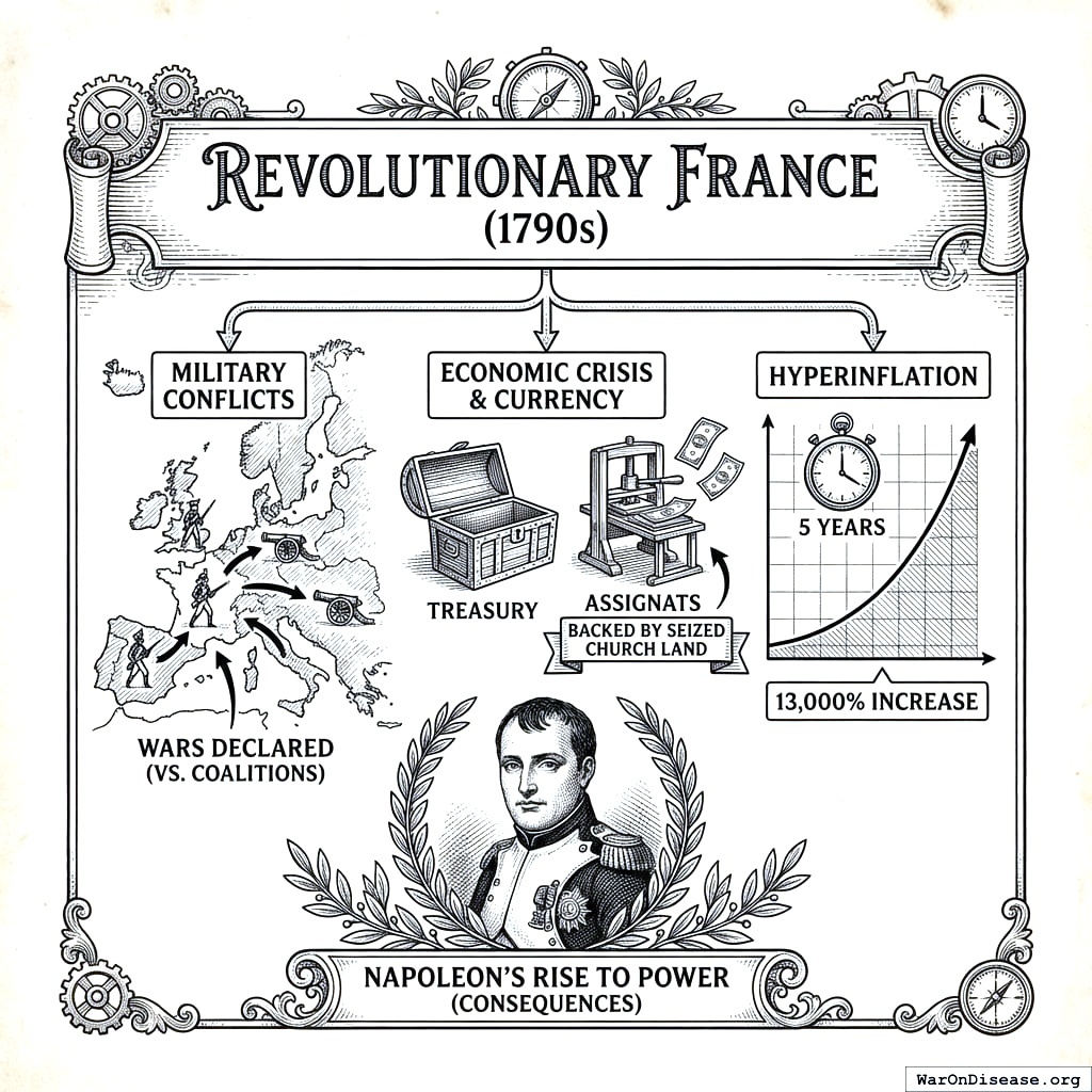 France fights a war, runs out of money, prints money, money becomes worthless. This is the tutorial level.