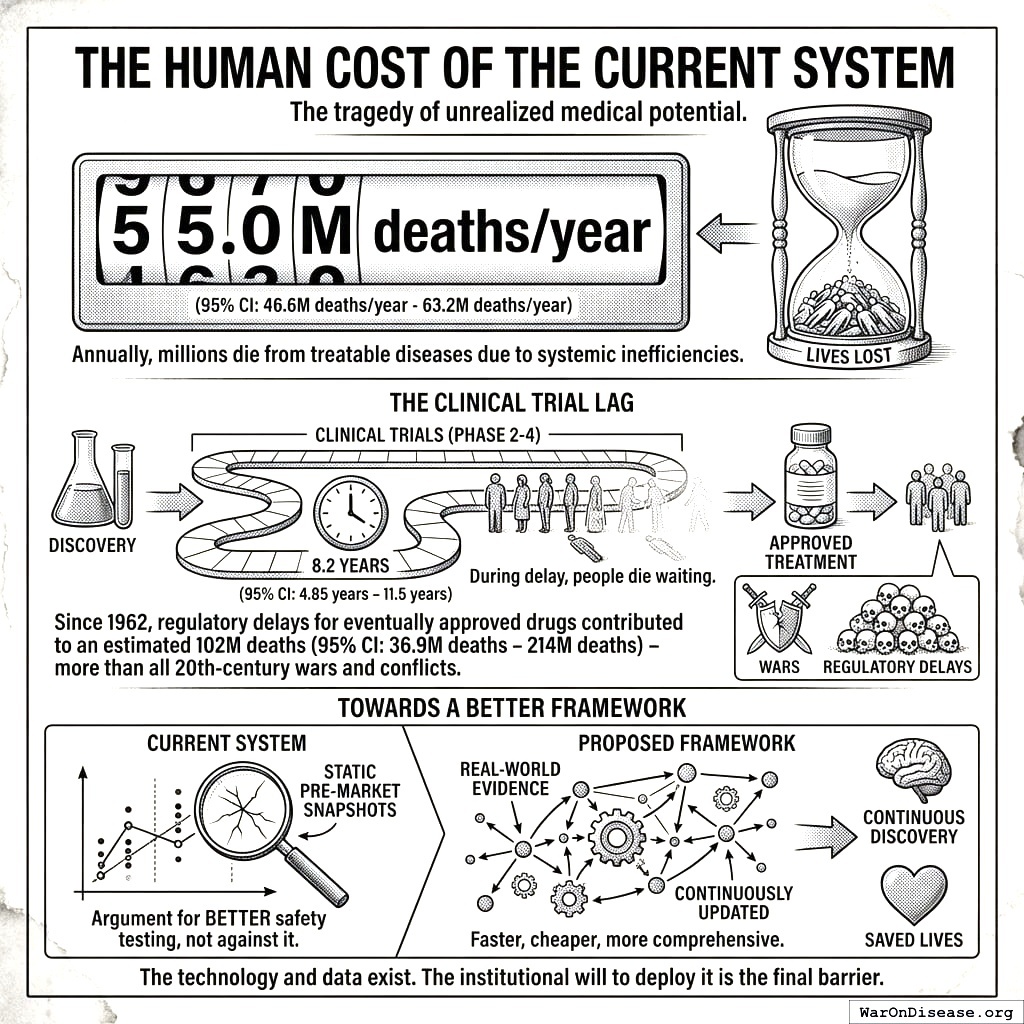 While you waited for permission to try new cancer drugs, more people died than in all of World War II. The forms were very thorough though.