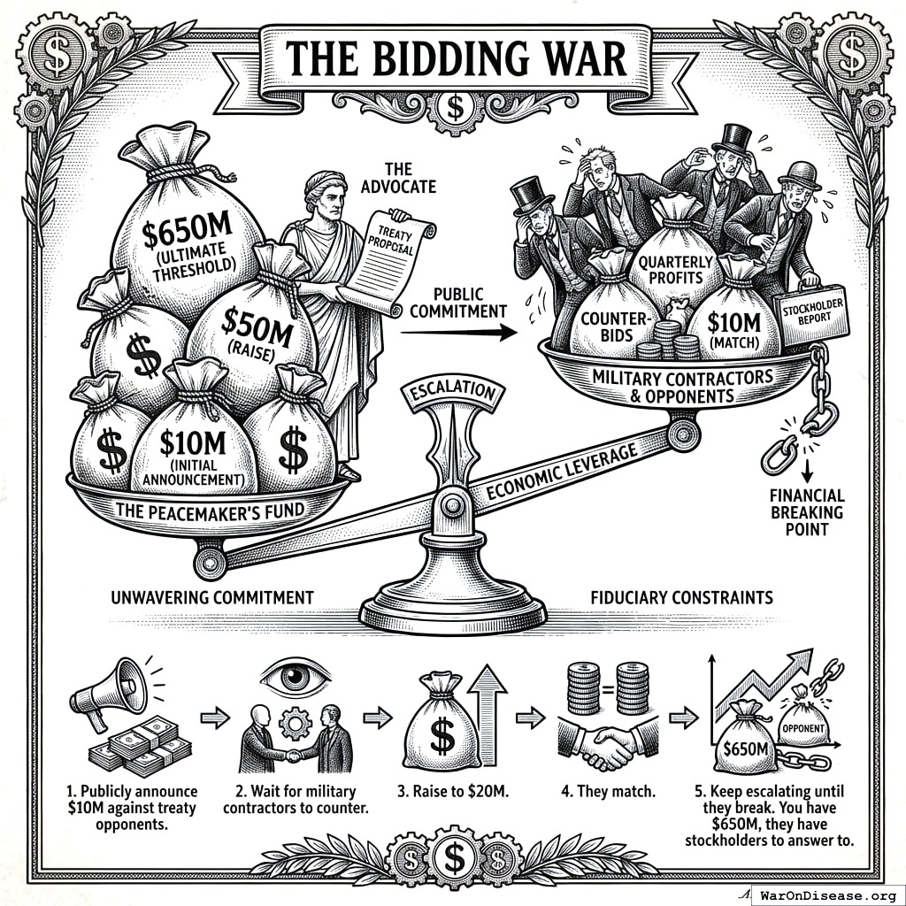 Auction rules for buying people. Eventually someone runs out of money and loses their soul at a discount.