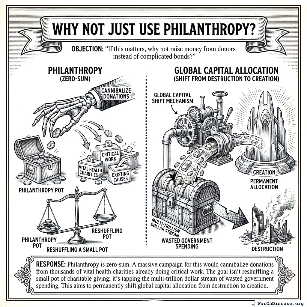 Charity: billionaires give away pocket change. Government spending: trillions of actual dollars. One is a rounding error. The other could end death.