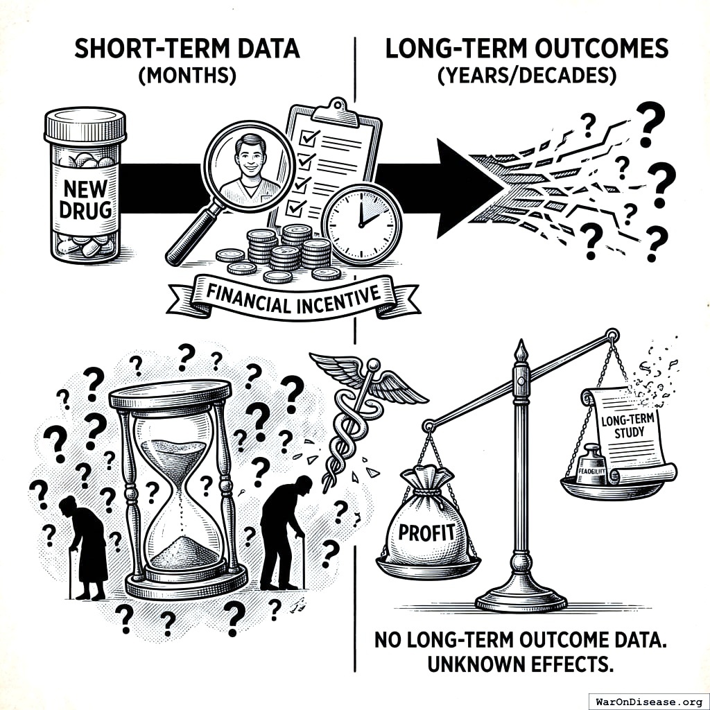 Data collection: several months. Duration of use: forty years. The gap between these numbers is where side effects live.