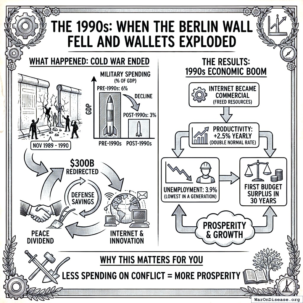When the Cold War ended, we stopped building so many missiles and accidentally invented the internet. Imagine what we could invent on purpose.