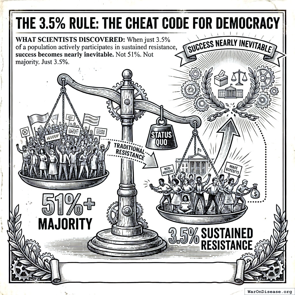 You only need 3.5 percent of people to agree on something before everyone else gets peer-pressured into it. It’s like high school, but for overthrowing governments.