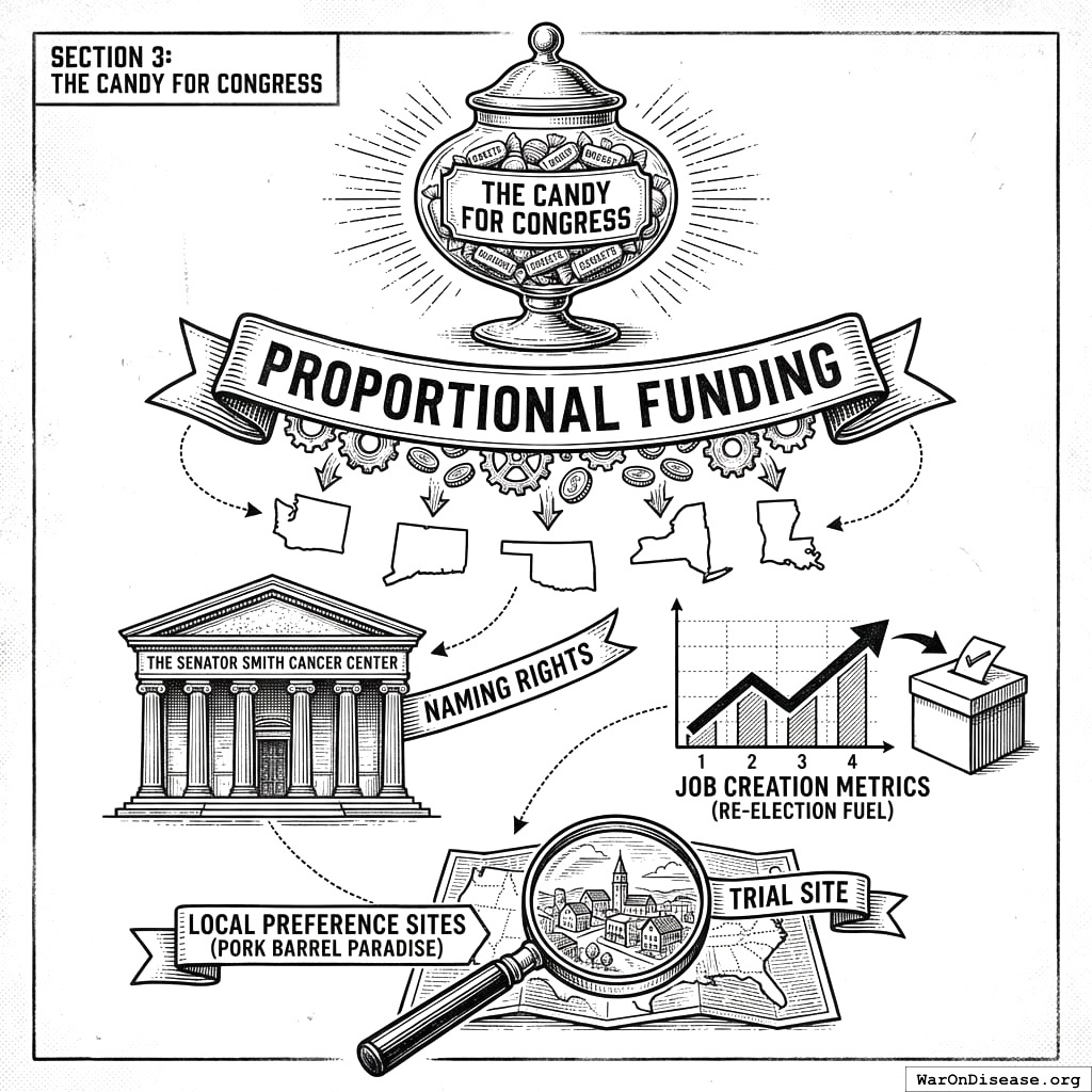 Clinical trials fund local jobs, politicians get naming rights. Bribes, but the kind where everyone lives longer.