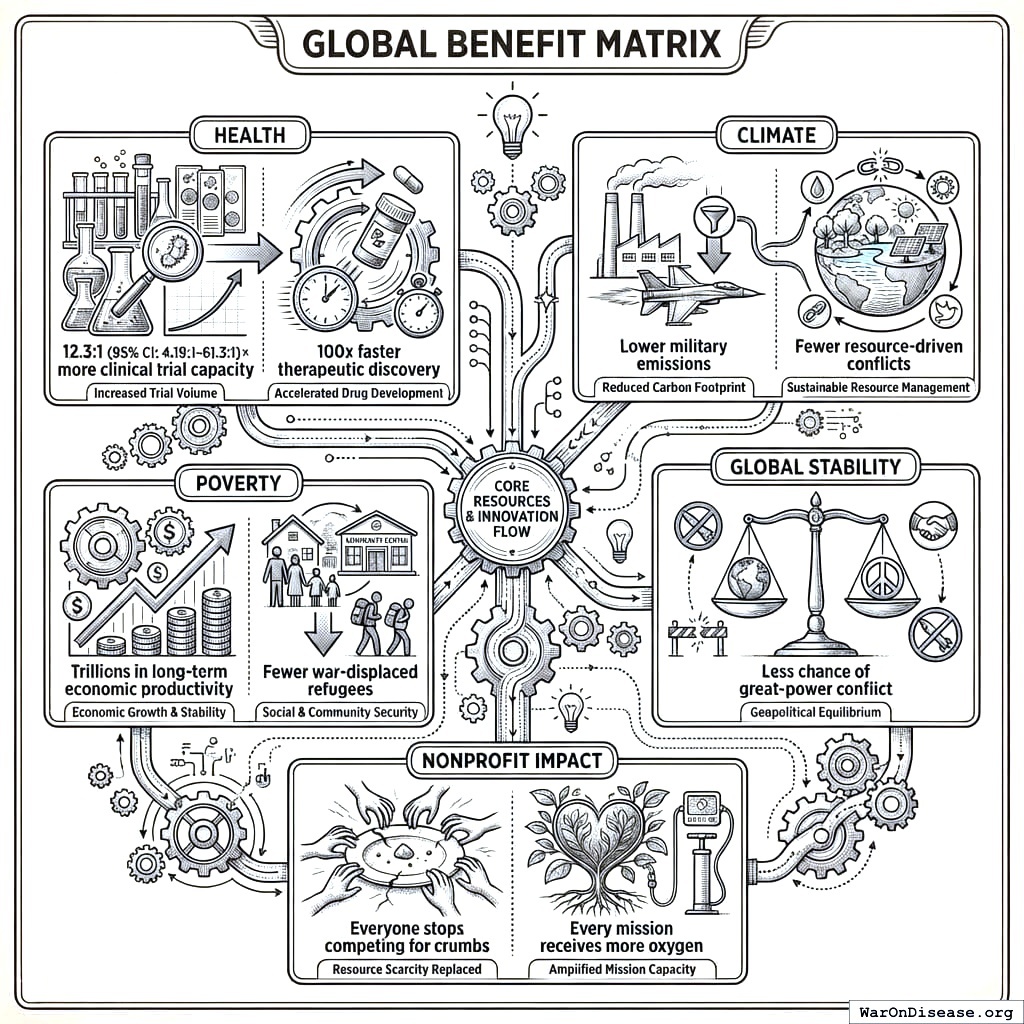 1 percent solves health, climate, poverty, and war. You put all your skill points into violence and forgot to check if there were alternatives.
