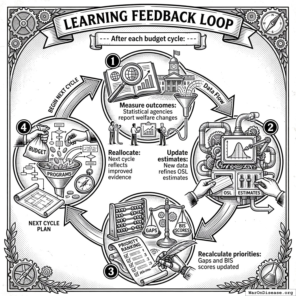 A circle with four boxes in it. The boxes say: spend money, see what happened, learn from it, spend money differently. Then you go around the circle again. It’s like learning from your mistakes, but on purpose.