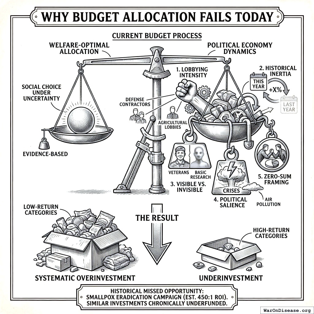 Current budgets: lobbying and ‘we’ve always done it this way.’ Result: money goes to things that don’t work instead of things that do. Tradition is expensive.