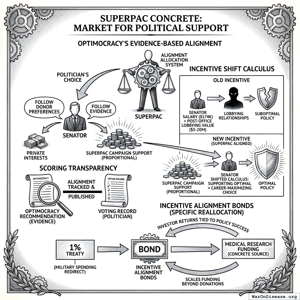 Give politicians money for doing the right thing instead of money for doing the profitable thing. Fight bribery with counter-bribery. It’s elegant, in a depressing way.