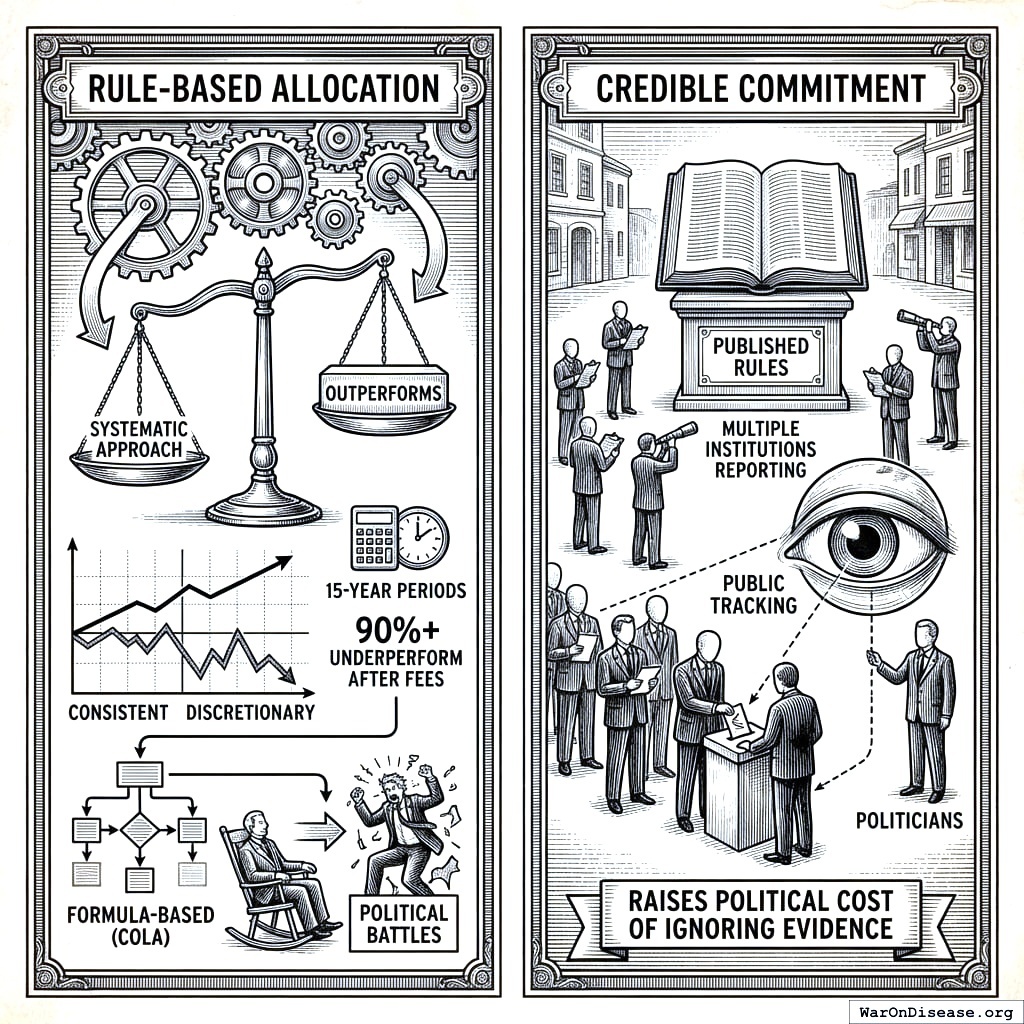 Rules-based systems work better. When you publish the results, politicians look bad for ignoring them. Shame, but quantified and public.
