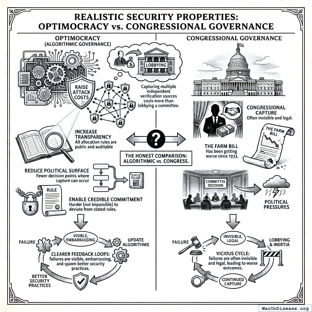 Traditional politics: easy to corrupt, hides mistakes, learns nothing. Algorithmic governance: expensive to corrupt, shows all mistakes, learns from them. You can see why politicians prefer the first one.