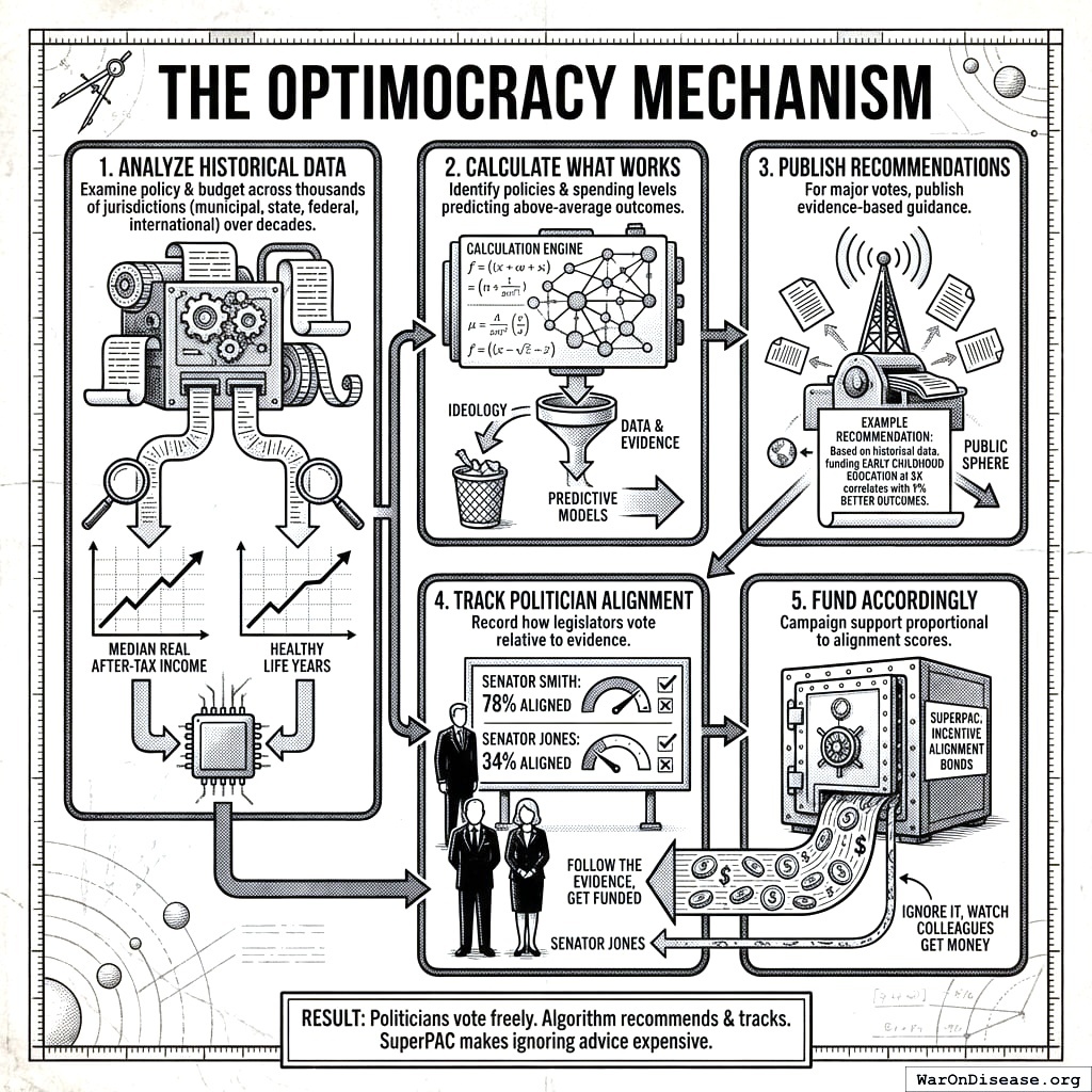 Optimocracy: measure what works, recommend what works, check if anyone listened, pay people who listened. It’s the revolutionary idea of doing the thing that works.