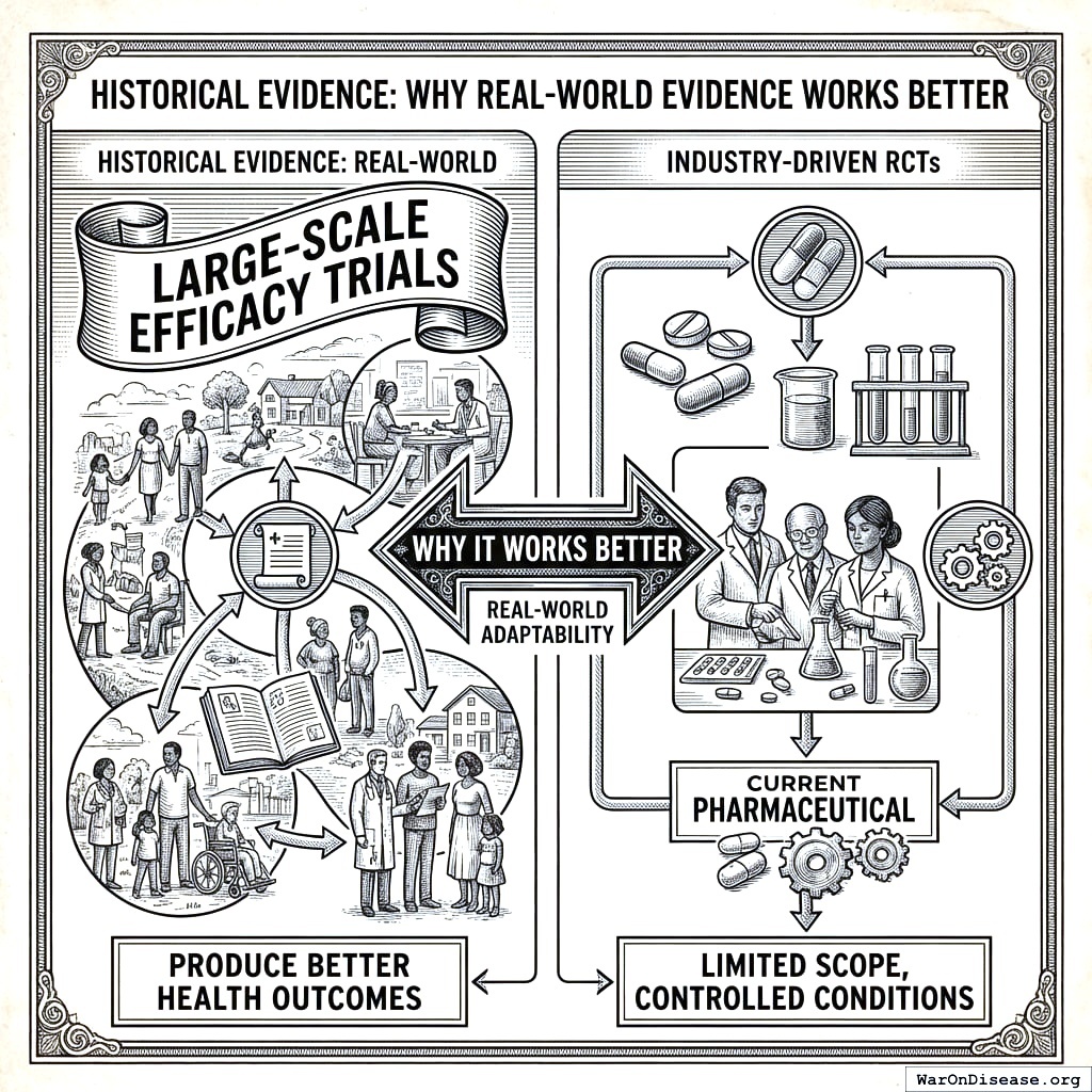 Trials run in the real world with real patients produce better health outcomes than trials run by pharmaceutical companies with carefully selected patients. Reality is more helpful than theater.
