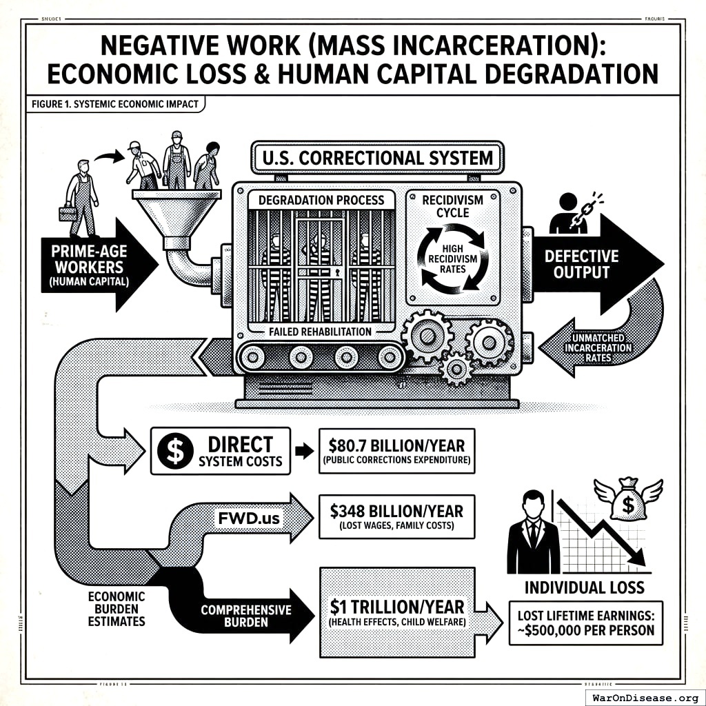What prisons cost the government versus what they cost everyone when you add up all the broken families and lost jobs.