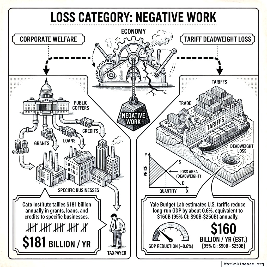 How much money vanishes when you give companies free money versus how much vanishes when you tax imports. Both numbers are sad.